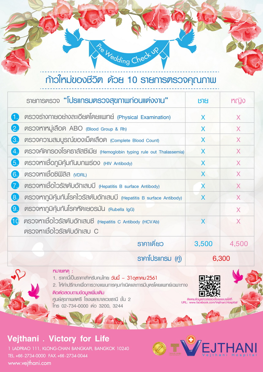 แพ็กเกจตรวจสุขภาพก่อนแต่งงาน